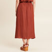 Jupe longue évasée satin marron foncé femme