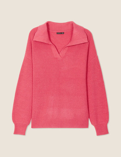 Pull manches longues col polo rose femme