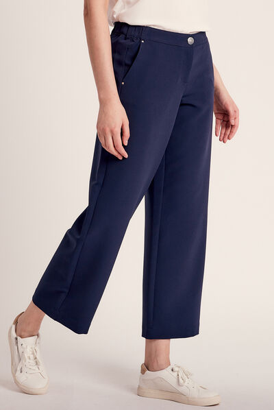 Pantalon large 7/8ème bleu marine femme