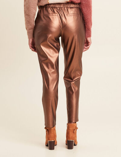 Pantalon ample simili cuir couleur cuivre femme