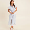 Robe longue droite col chemise bleu femme