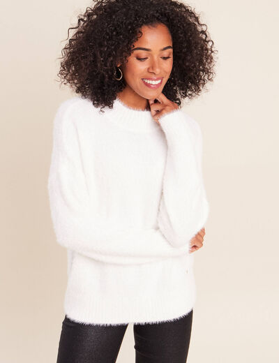 Pull col montant doux ecru femme