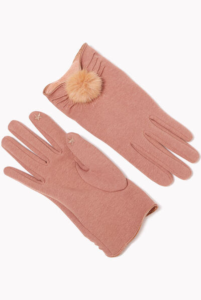 Gants avec pompons beige femme