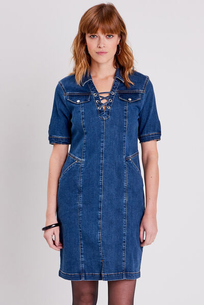Robe droite en jean denim stone femme