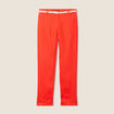 Pantalon coupe chino en lin ceintur&eacute; orange femme