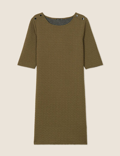 Robe droite manches 3/4 vert kaki femme