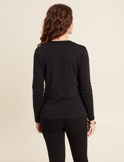 T-shirt ajusté col rond manches longues noir femme
