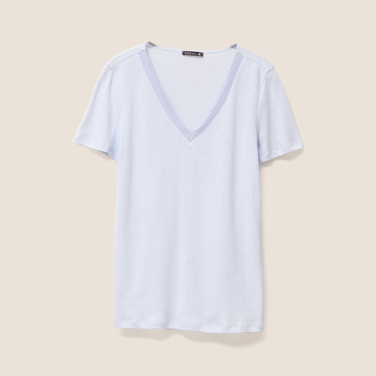 T-shirt manches courtes col en V bleu clair femme