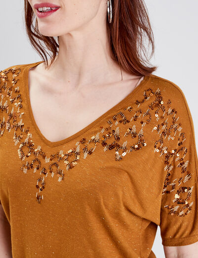 T-shirt manches courtes marron femme