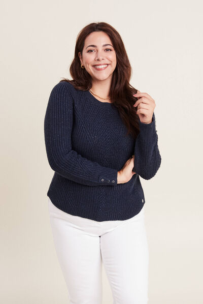 Pull manches longues bleu marine femme