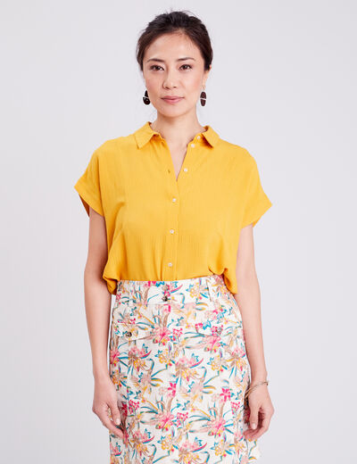 Chemise manches courtes jaune moutarde femme