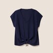 T-shirt bas resserr&eacute; manches courtes bleu marine femme