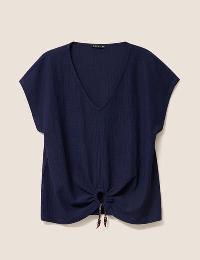 T-shirt bas resserr&eacute; manches courtes bleu marine femme