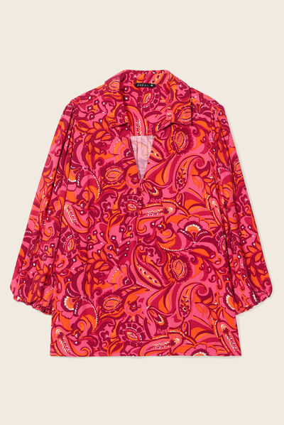 Blouse manches 3/4 rose fushia femme