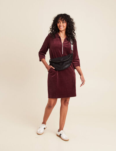 Robe droite velours bordeaux femme
