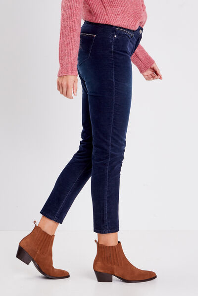 Pantalon ajusté velours bleu foncé femme