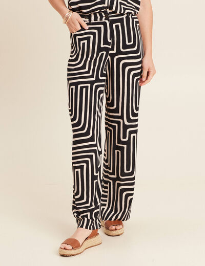 Pantalon large taille haute noir femme