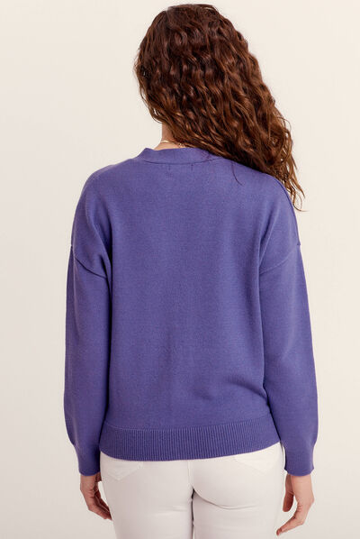 Gilet manches longues col en V violet femme