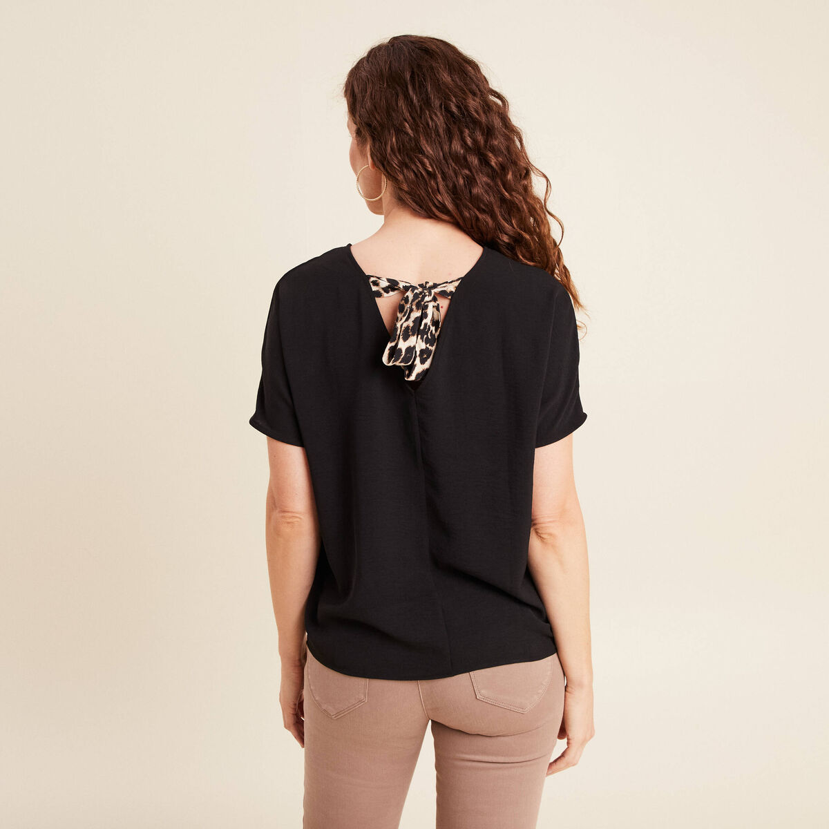 Blouse fluide manches 3/4 noir femme