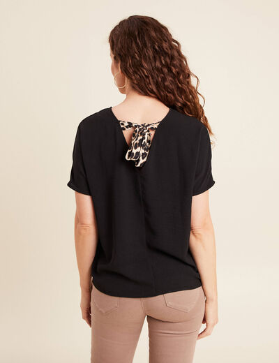 Blouse fluide manches 3/4 noir femme