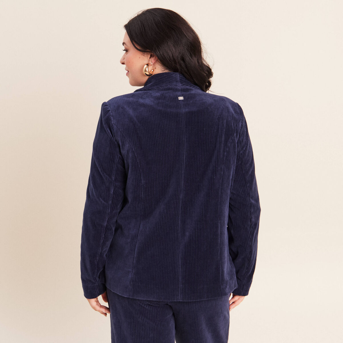 Veste tailleur velours bleu marine femme
