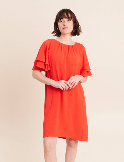 Robe courte &eacute;vas&eacute;e manches courtes orange fonc&eacute; femme
