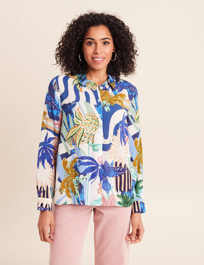Chemise droite manches longues bleu femme