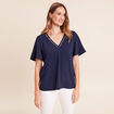 T-shirt bi-mati&egrave;re manches courtes bleu marine femme