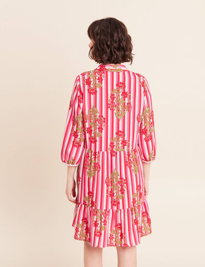 Robe courte &eacute;vas&eacute;e manches 3/4 rose femme