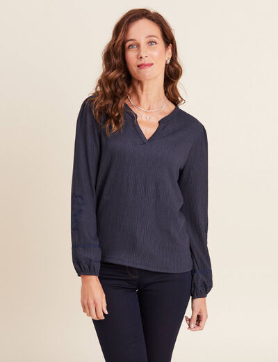 Blouse manches longues bleu foncé femme