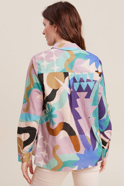 Chemise manches longues multicolore femme