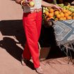 Pantalon large ceintur&eacute; orange femme