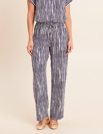Pantalon large taille haute blanc femme