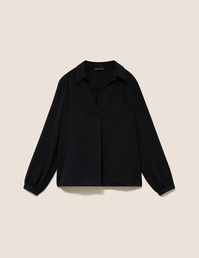 Blouse ample col chemise manches longues noir femme
