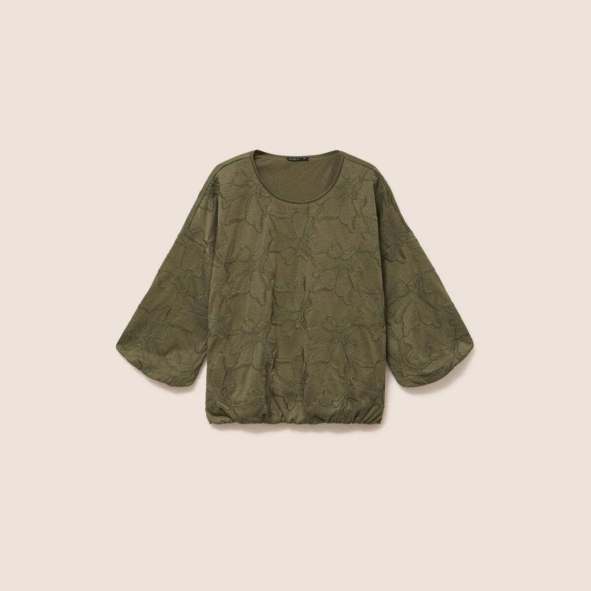 Blouse col rond manches 3/4 bas resserr&eacute; vert kaki femme