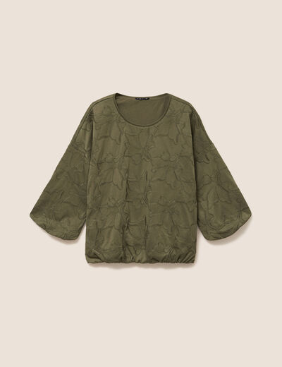 Blouse col rond manches 3/4 bas resserr&eacute; vert kaki femme