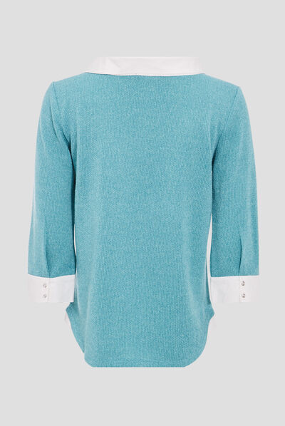 T-shirt manches 3/4 bleu canard femme