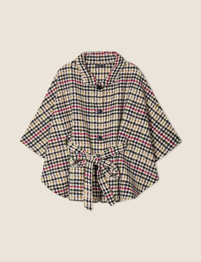 Poncho ceintur&eacute; boutonn&eacute; multicolore femme