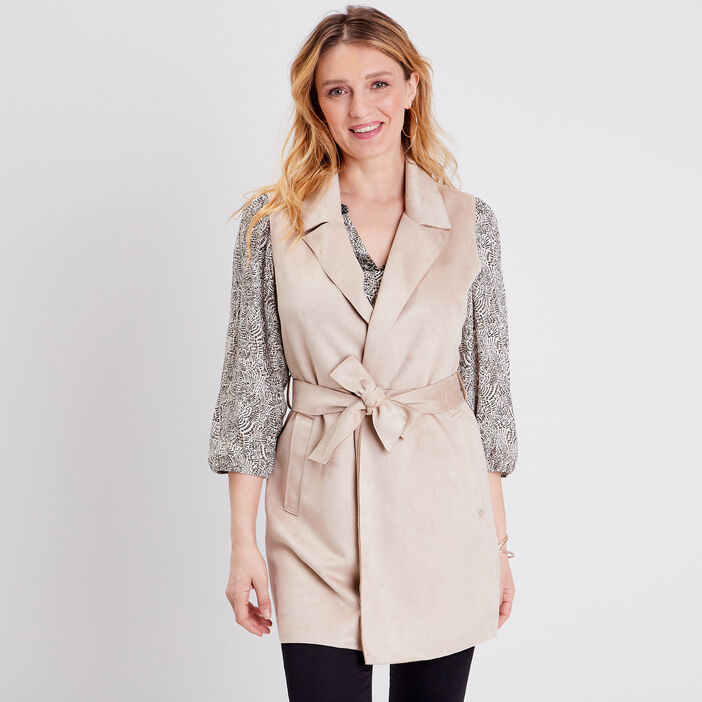Trench droit sans manches sable femme