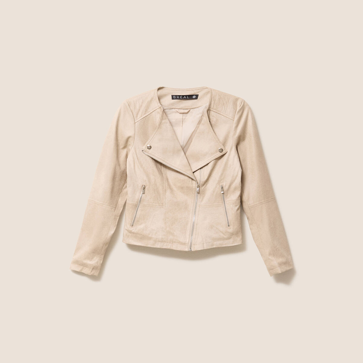 Veste droite zipp&eacute;e beige femme