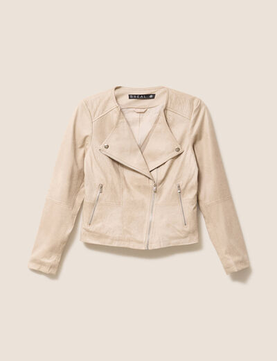 Veste droite zipp&eacute;e beige femme