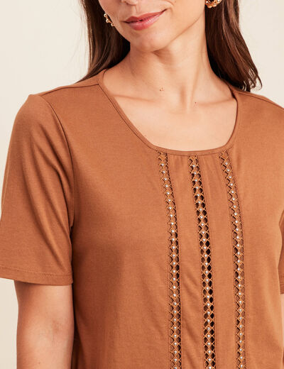T-shirt manches courtes marron femme