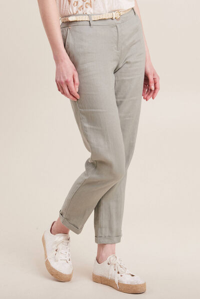 Pantalon flou ceinturé vert clair femme