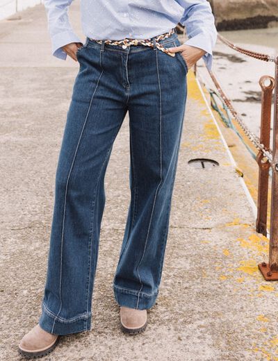 Jean large ceinturé denim stone femme
