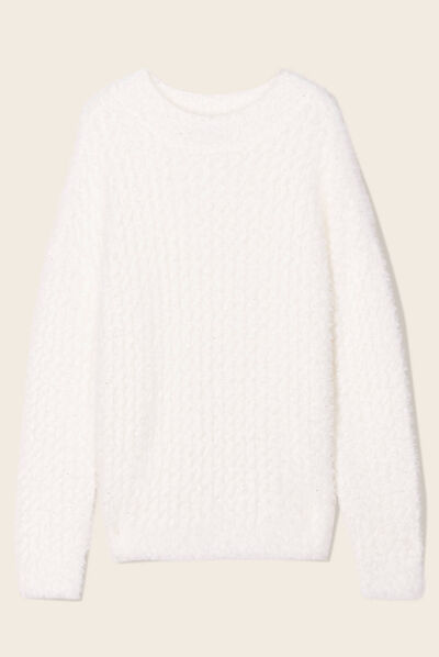 Pull manches longues sequins ecru femme