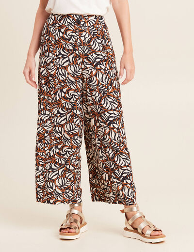 Pantalon flou large 7/8ème marron femme