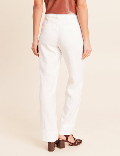 Pantalon coupe droite taille haute ecru femme