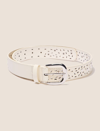 Ceinture perforée et cloutée ecru femme