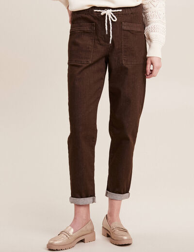 Jean large à coulisse marron foncé femme