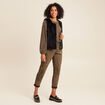 Veste sans manches sans col marron fonc&eacute; noir femme
